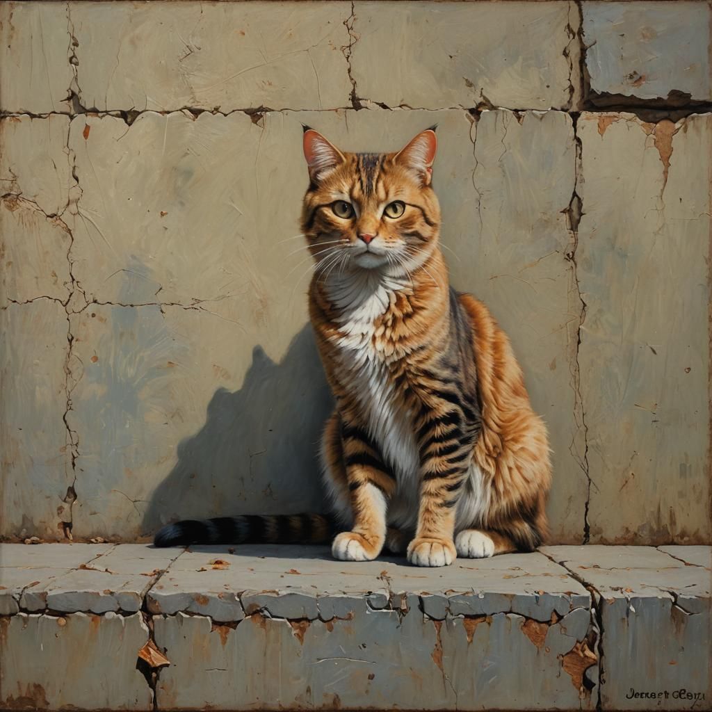 Blind Cat Portrait in Oil Paint Style