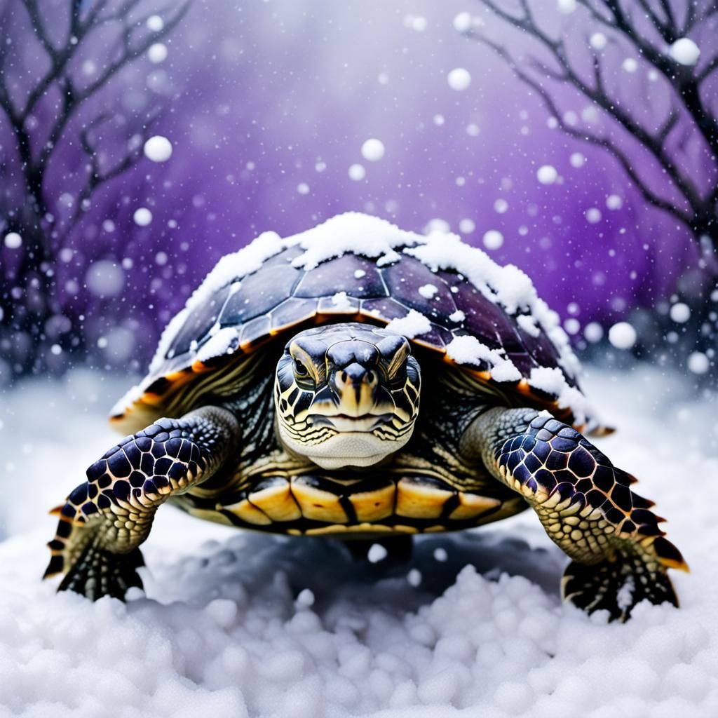 Divine Turtle Walking Through a Snow Storm