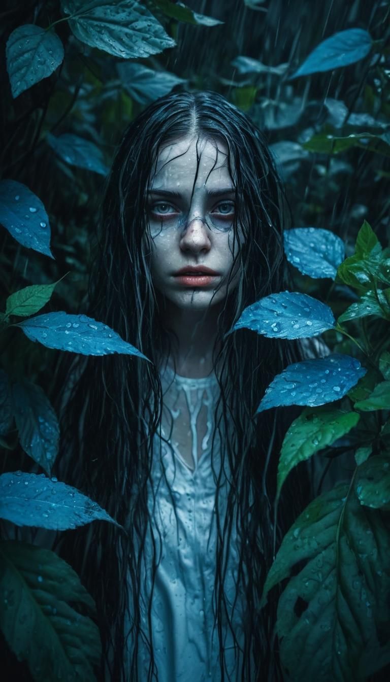 Eerie Ghost Girl Portrait in Gloomy Horror Style