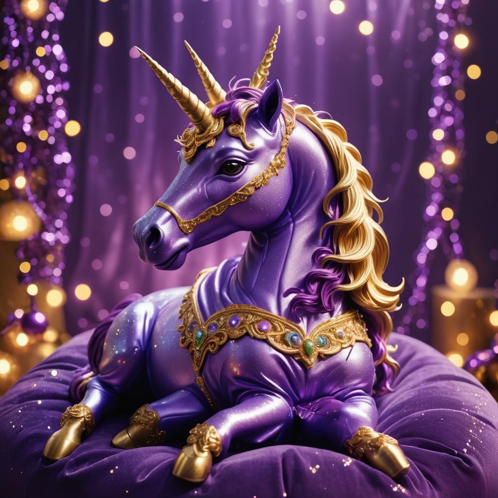 Purple Unicorn on Beanbag with Ethereal Lighting