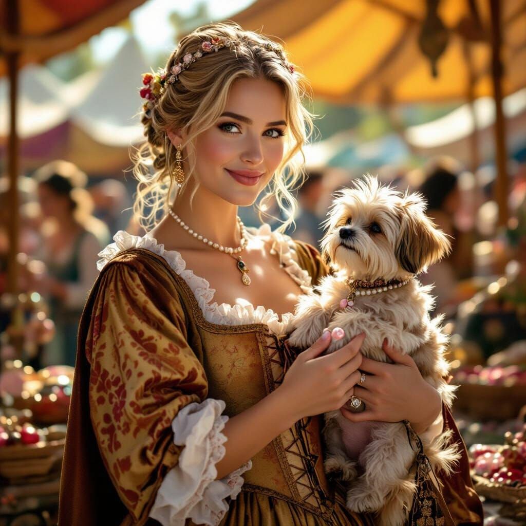 Renaissance Woman Buys Pink Pearl with Tiny Dog