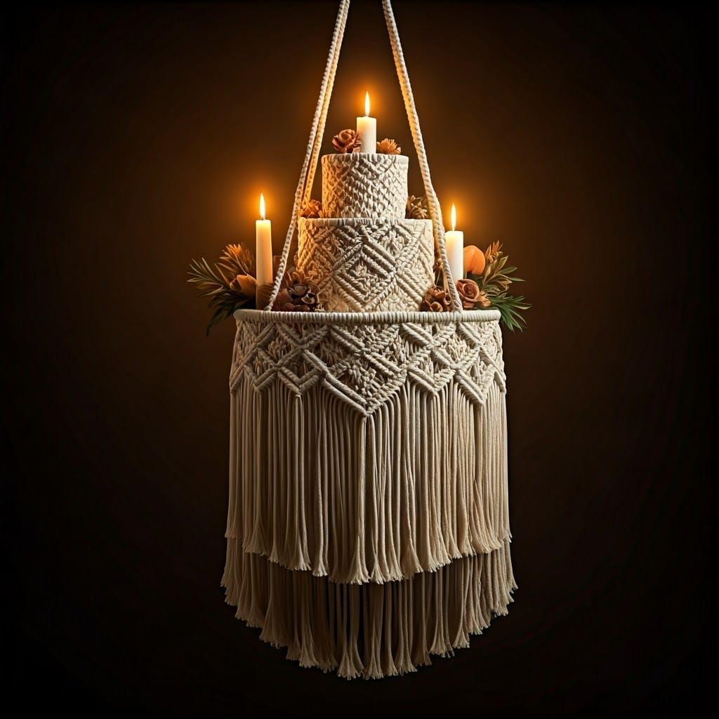Majestic Macrame Cake with Radiant Macrame Candles