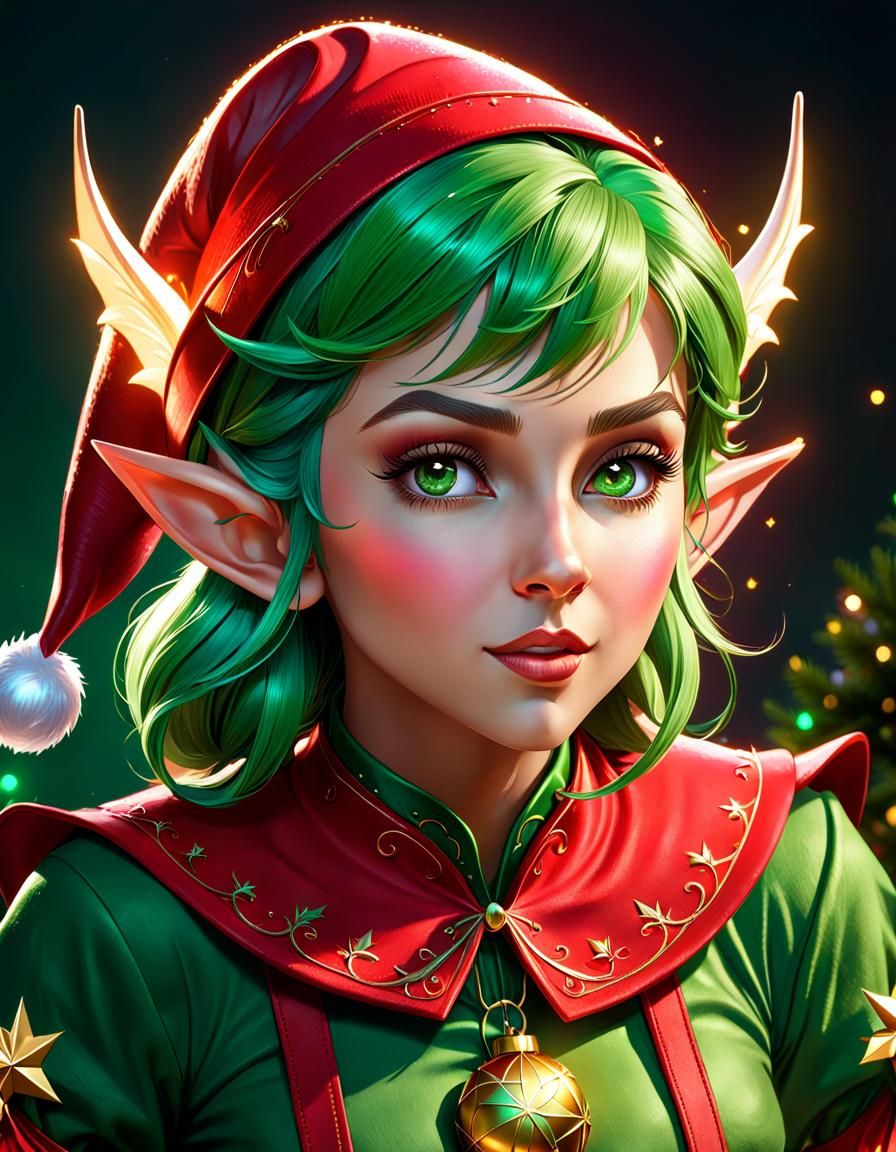 Dramatic Christmas Elf Portrait in Hyperrealistic Style