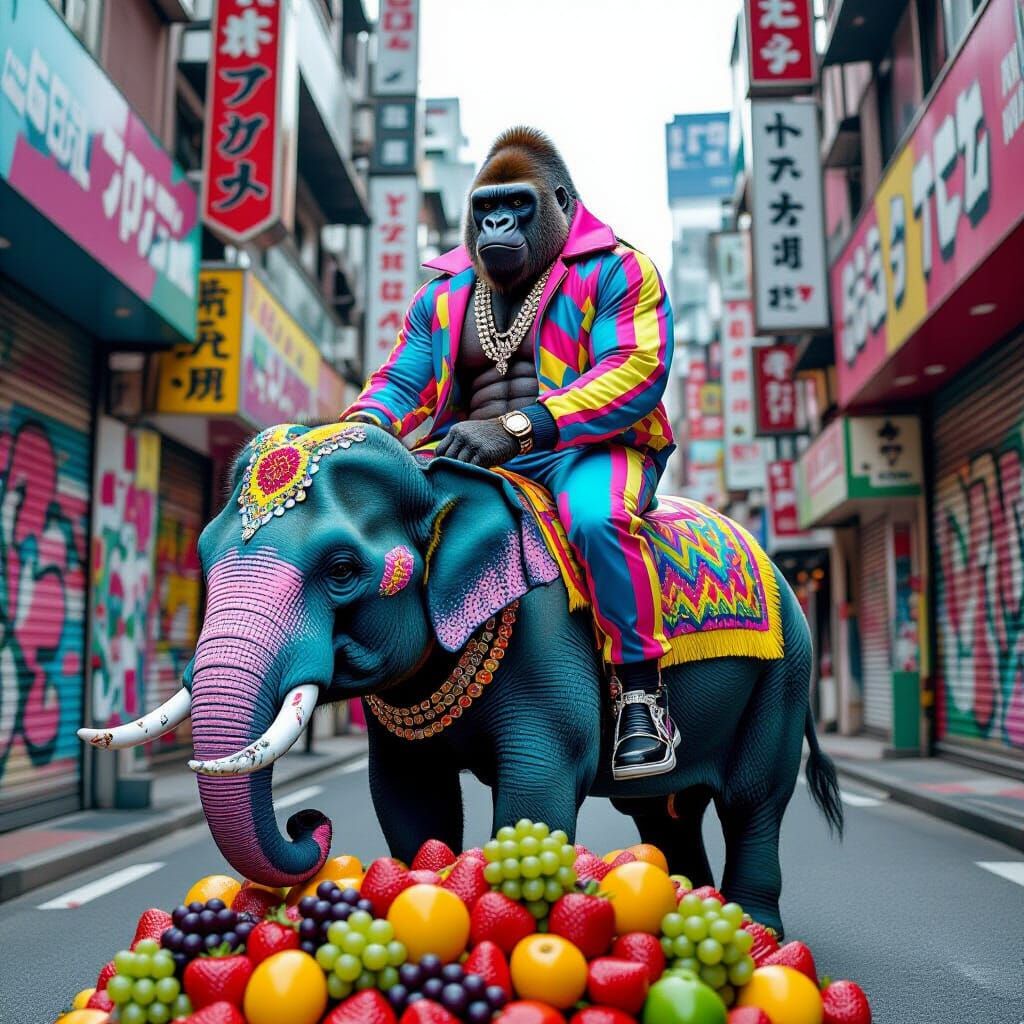 Gorilla Rides Elephant in Tokyo: Retro Fashion