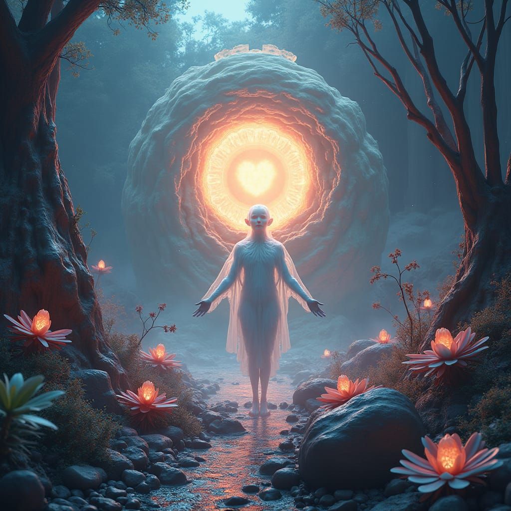 Emergent Beings in Luminous Realm, Sci-Fi Concept Art