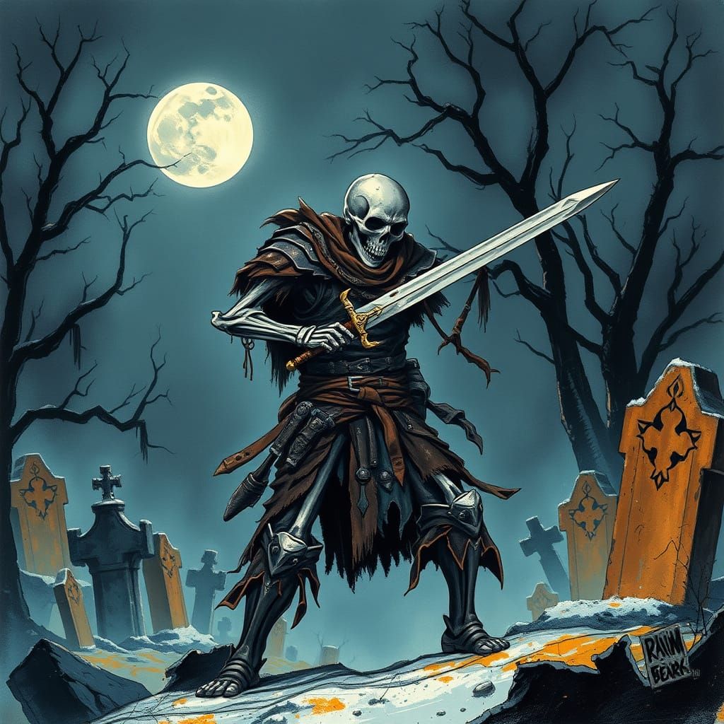 Dramatic Skeleton Warrior in Tattered Armor