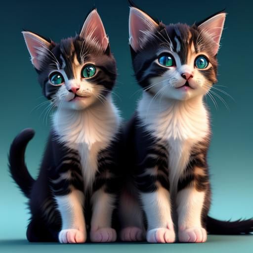 Playful Kittens in Bright 3D Digital Art