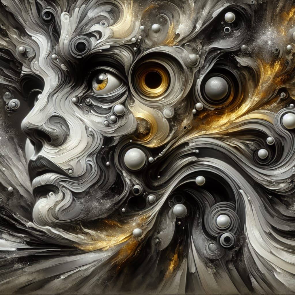 Surreal Monochromatic Scene with Gold Accents