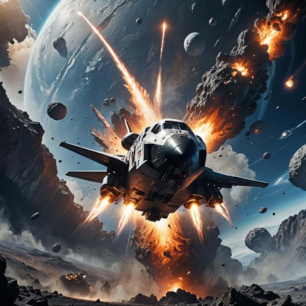 Epic Escape from Asteroid Doom in Cinematic Sci-Fi Style