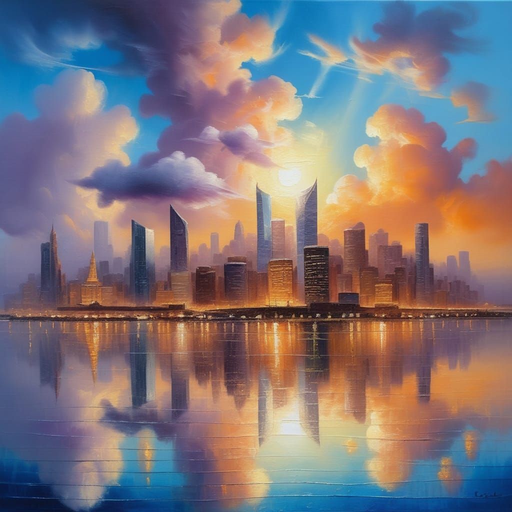 Luminous City in the Clouds Oil Painting