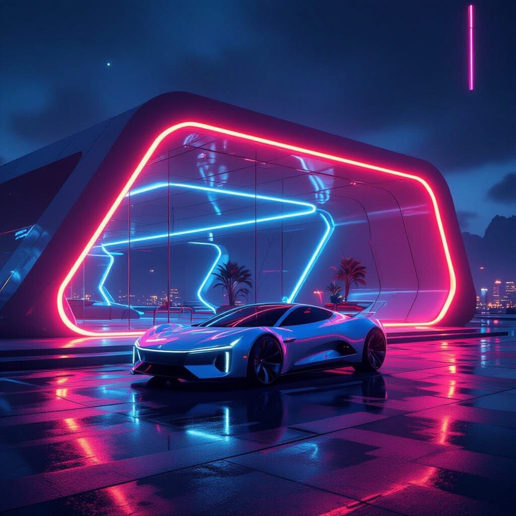 Futuristic Neon Installation in Retro Style