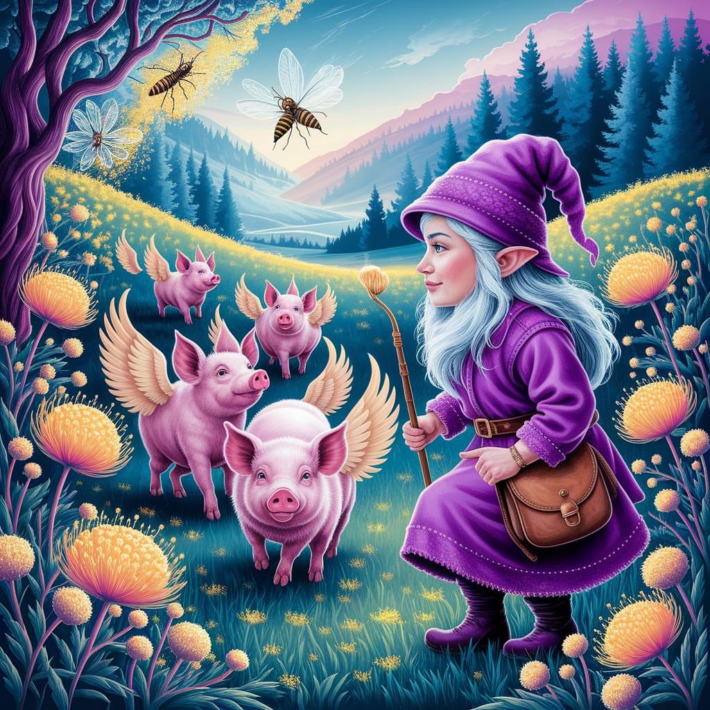 Intricately detailed alcohol ink illustration, a Woman Gnome...