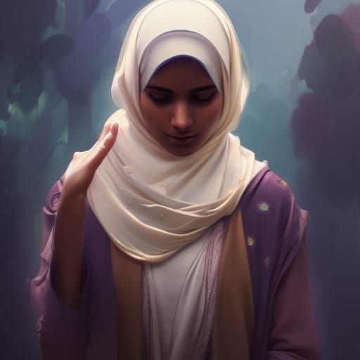 Hyperdetailed Portrait of Muslim Girl Praying