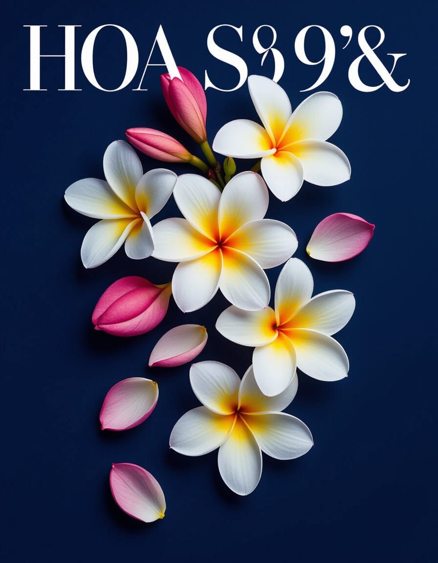 Champa Flower Petals as Abstract Fashion Shapes on Navy Back...