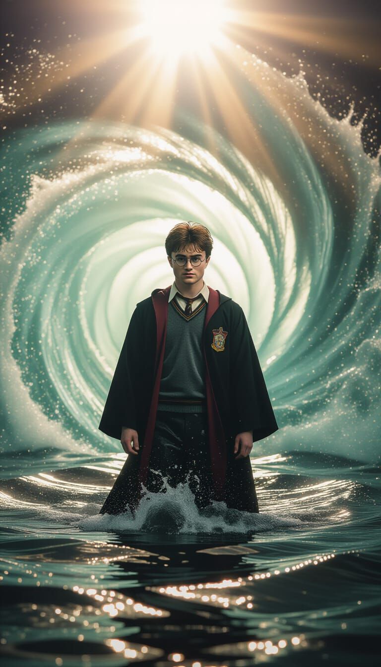 Harry Potter in Swirling Storm, Cinematic Style