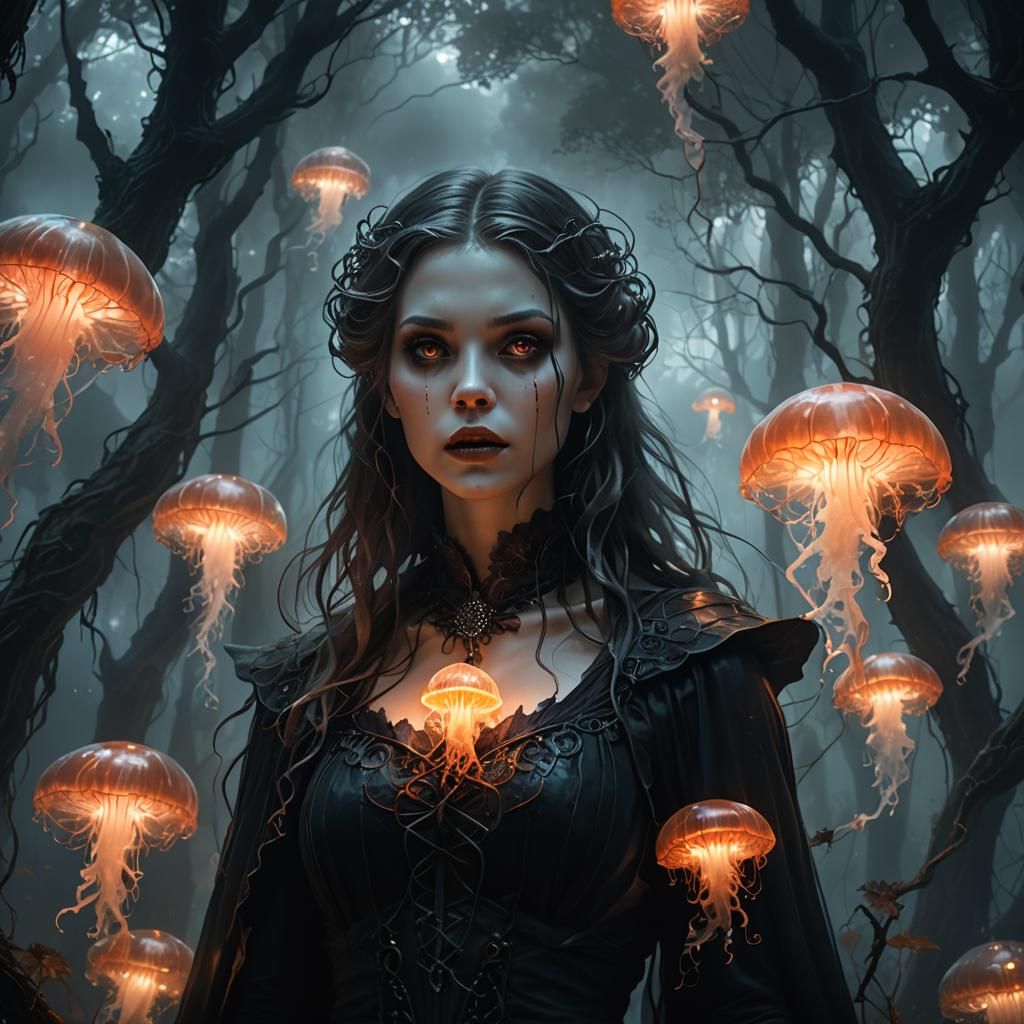 Vampire in Dark Forest: Fantasy Matte Painting