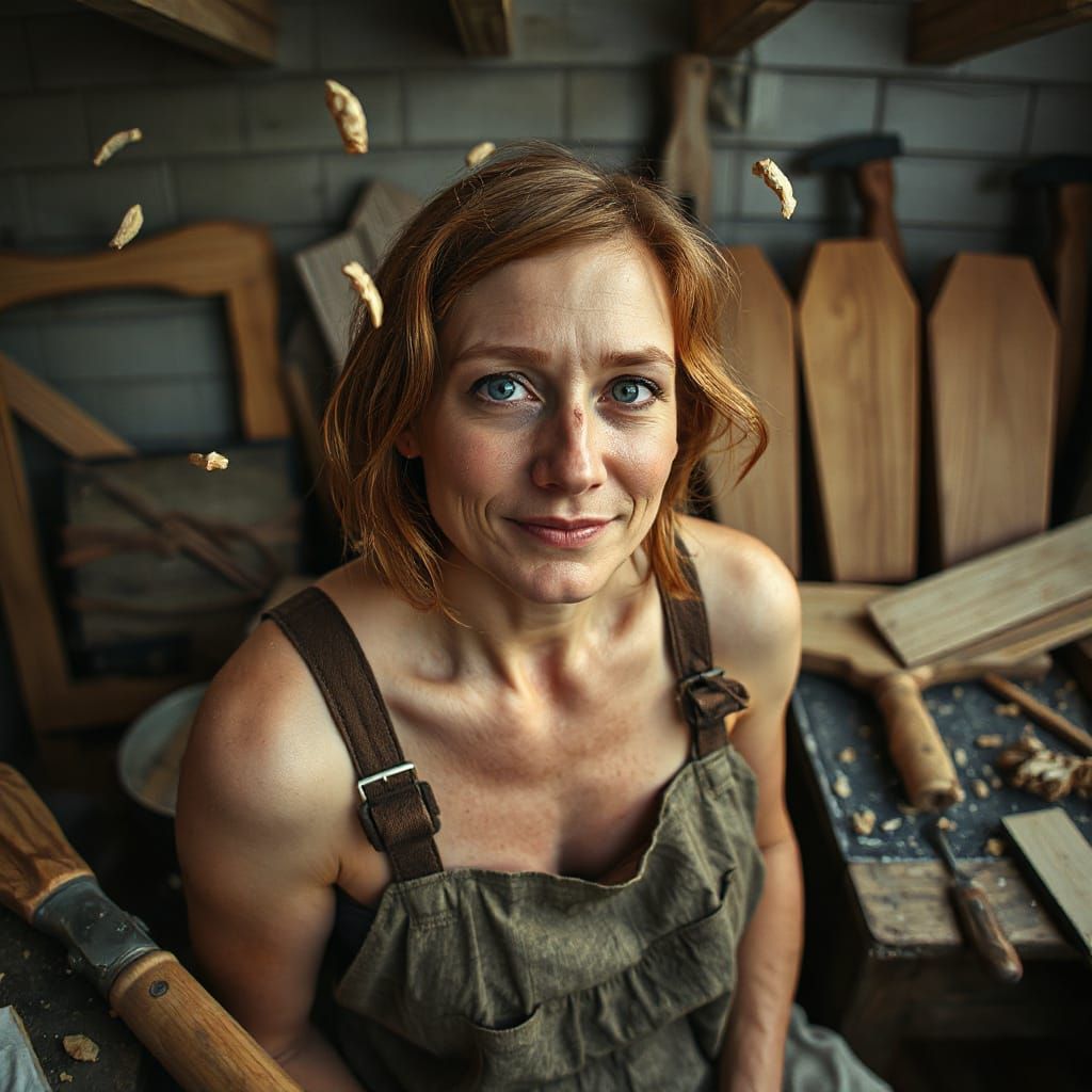 Redhead Carpenter in Black Forest, Hyperrealistic Style