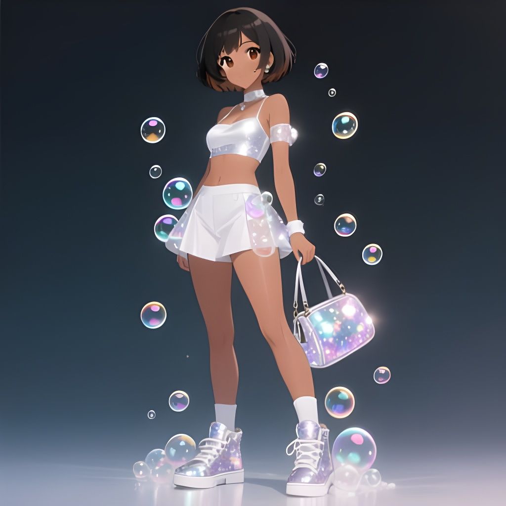 Anime Woman in Sparkly Bubble Outfit