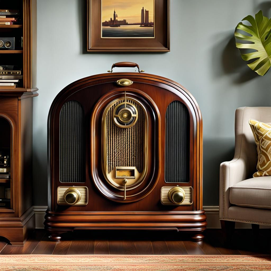 Old-Fashioned Radio in Living Room: Photorealistic Airbrush