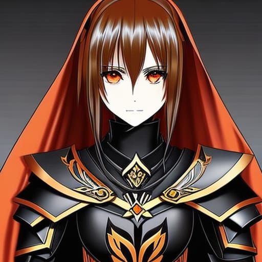 Anime Knight in Black and Orange Armor