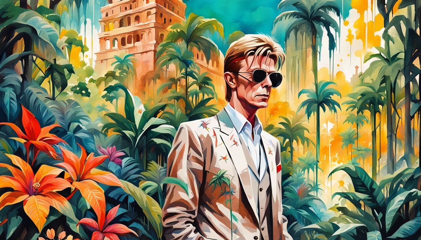 David Bowie Portrait in Watercolor Pop-Art Style