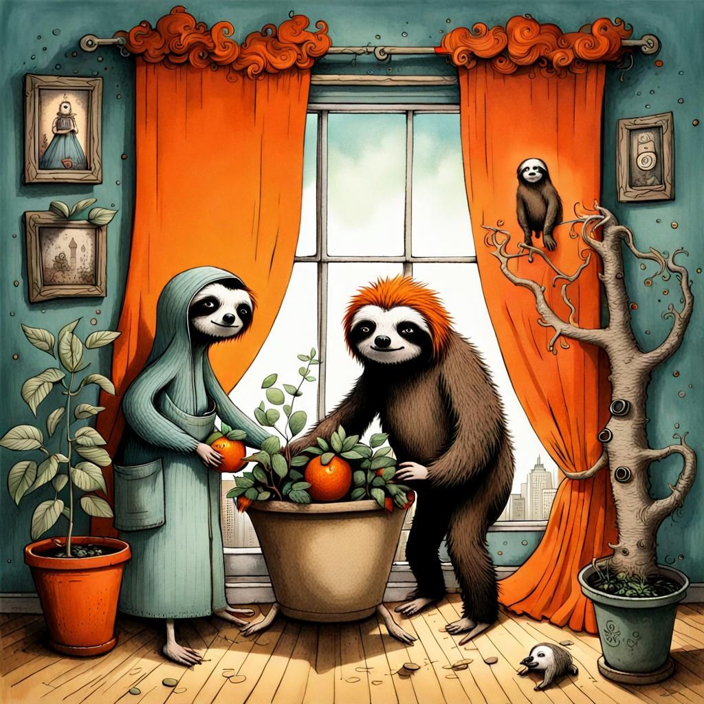 Apocalypse Survivors with Sloth: Whimsical Storybook Illustr...