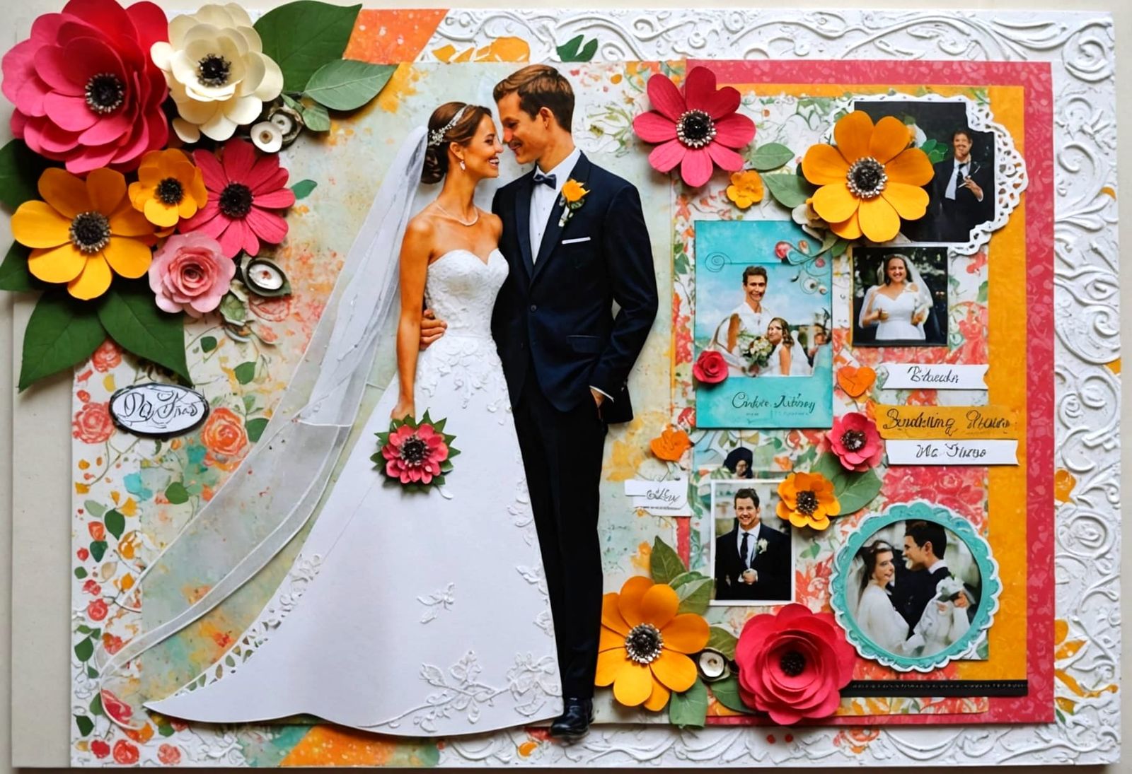 Colourful Mixed-Media Wedding Couple Scrapbook