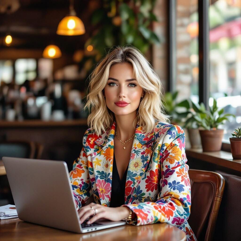 Stylish Woman Working in Cafe, Lifestyle Photography