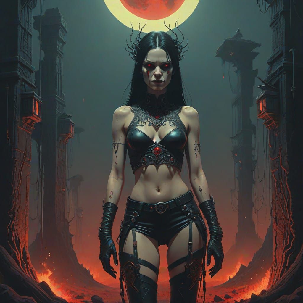 Queen of Hell in Dark Gothic Surrealism Style