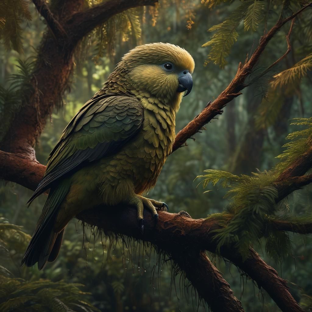Kakapo Portrait at Dusk: A Matte Painting