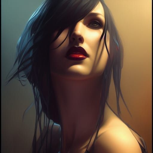 Detailed Goth Portrait in Art Nouveau Style