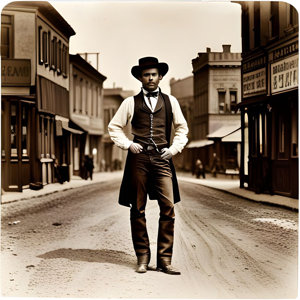 Gunslinger in Frontier Town: 1880s Sepia Photograph