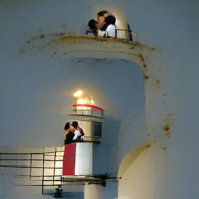 Romantic Couple Kissing at Lighthouse