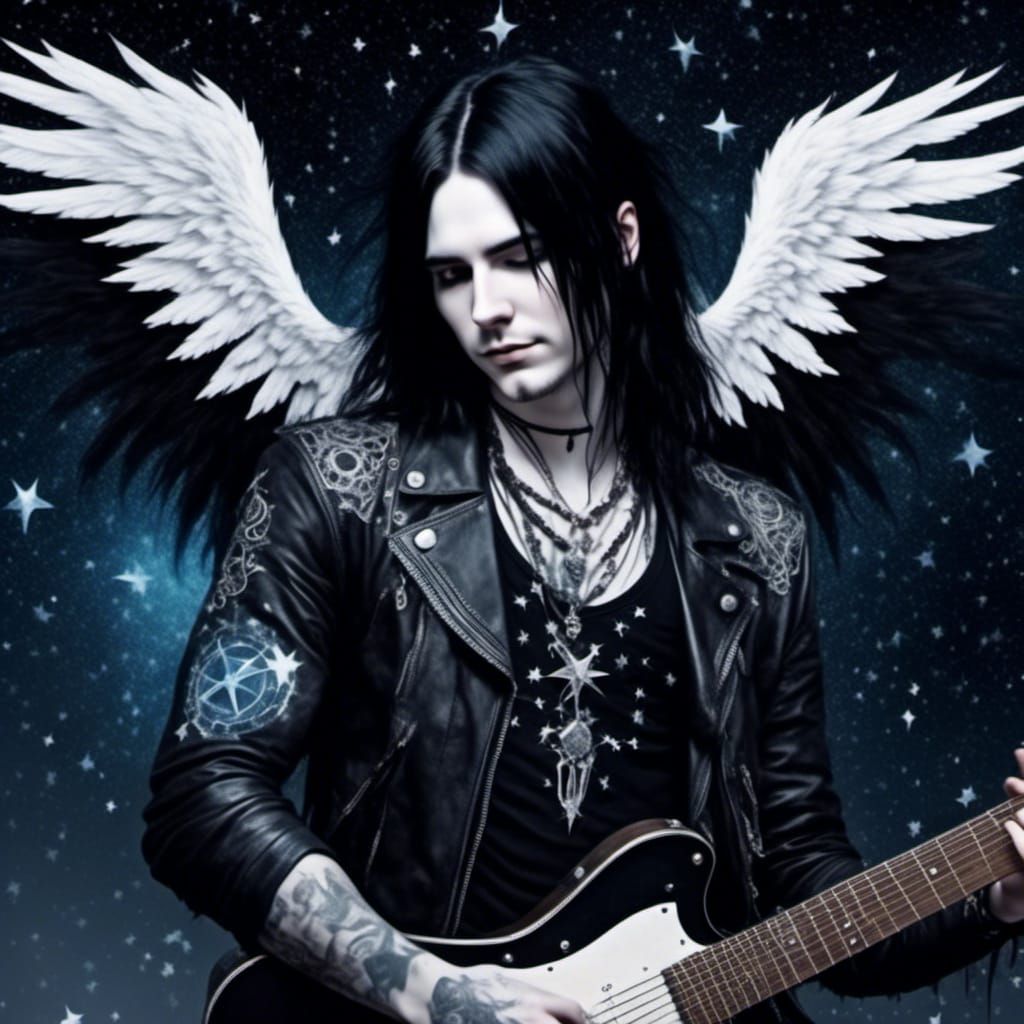 Gothic Angel Rockstar Plays Guitar in Cosmos