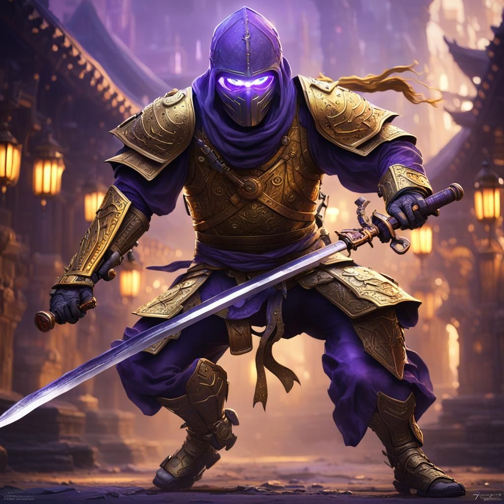 Medieval Ninja Robot with Golden Katana: Dark Fantasy Art