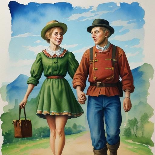 Couple's Tour: Gouache Impressionist Masterpiece