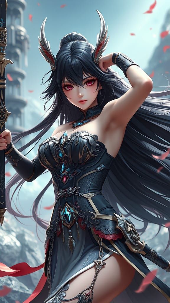 Ethereal Warrior Maiden in Crystal Corset, Anime-Inspired