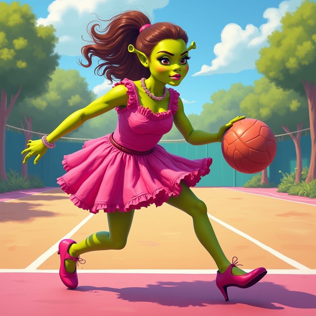 Shrek Plays Netball in Barbie Dress: Surreal Pop Art