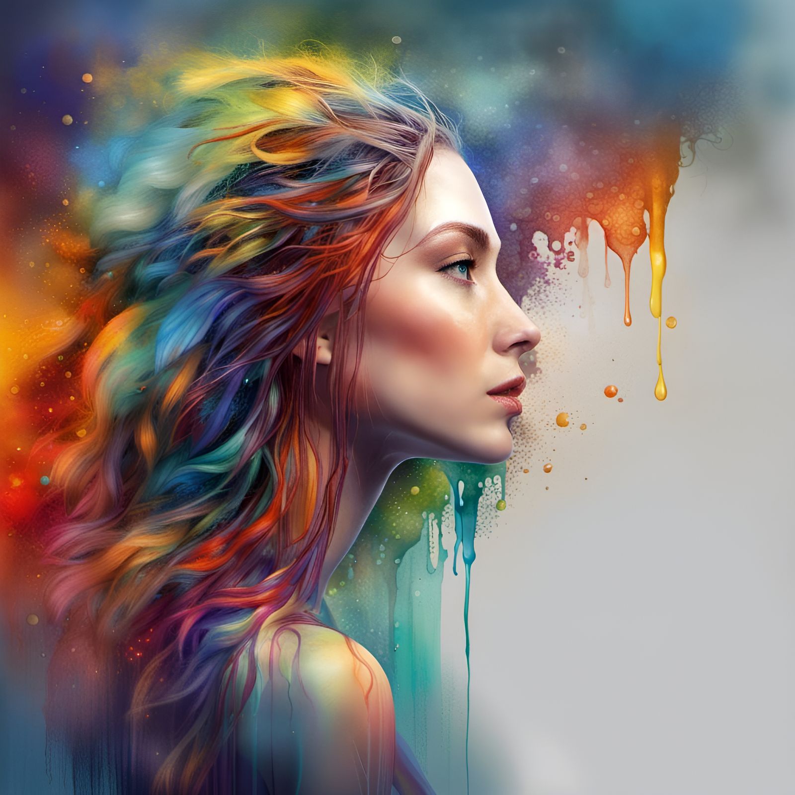 Colorful Mysterious Woman: Detailed Matte Watercolor Portrai...