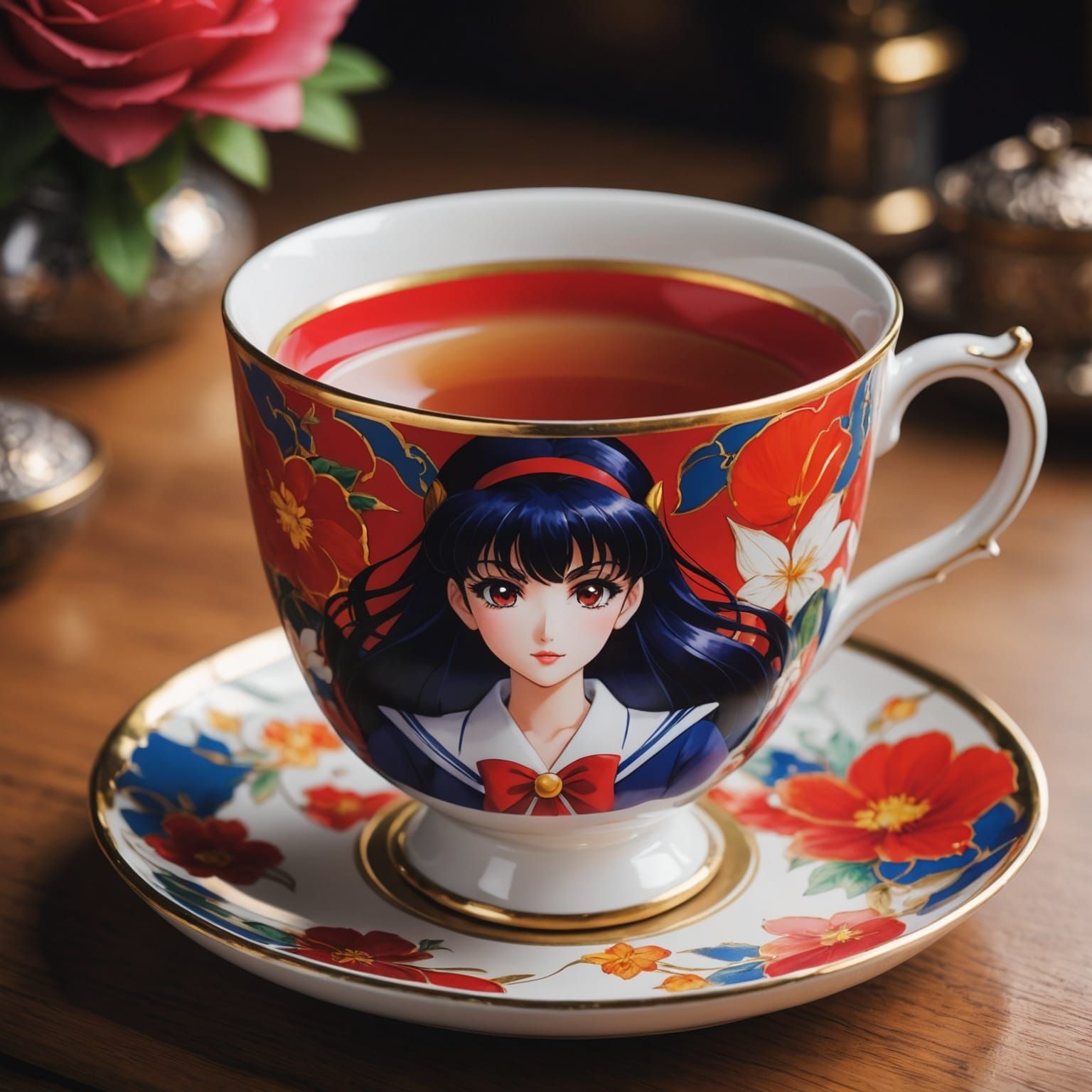 Sailor Mars Porcelain Teacup in Anime Art Style