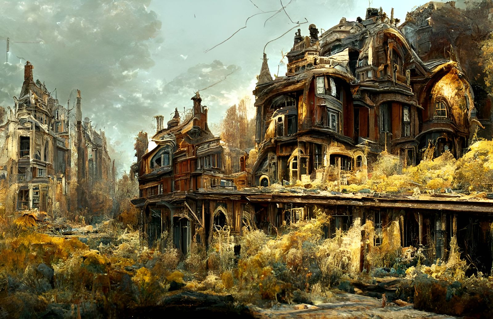 Dystopian Steampunk Cityscape in Industrial Decay