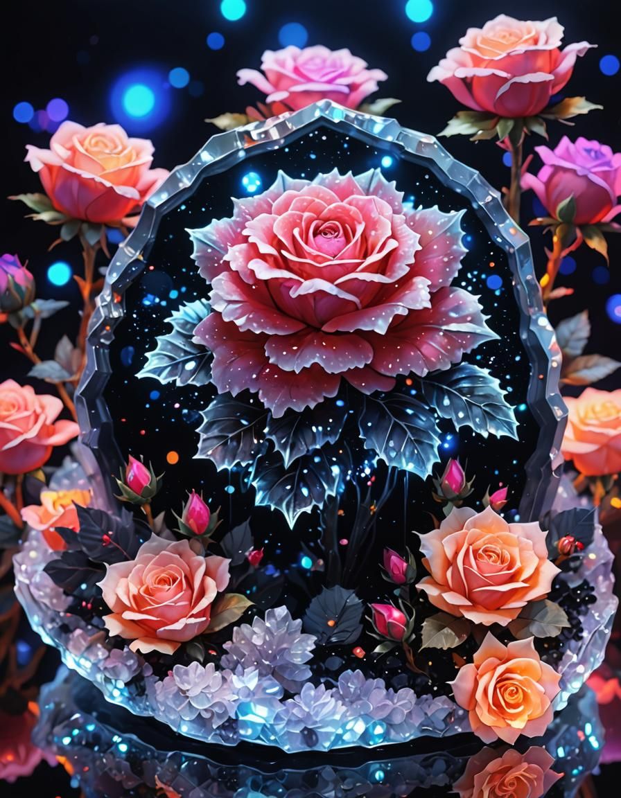 Neon Crystal Geode in Watercolour Holographic Style