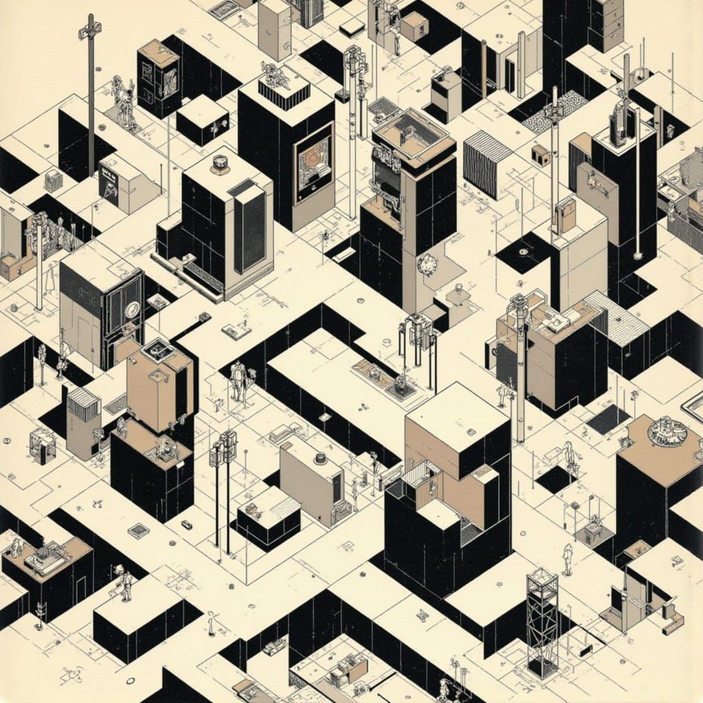 Futuristic Modular Cityscape in Bauhaus Style