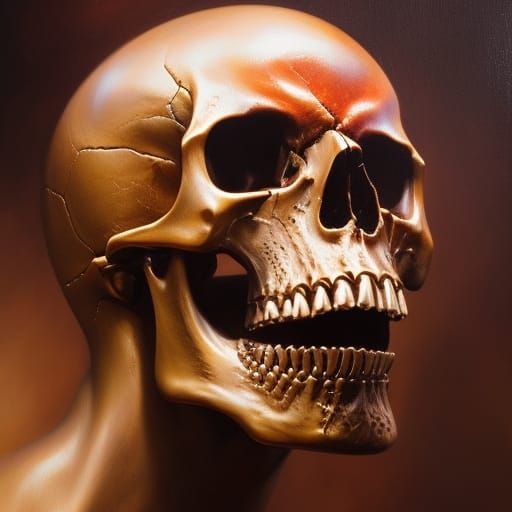 Intricate Demonic Skull Oil Painting
