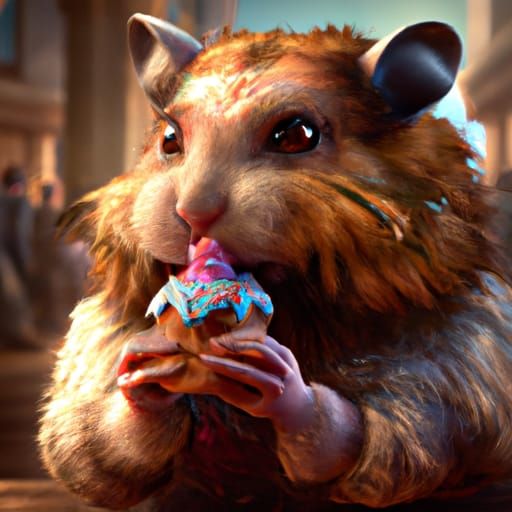 Hamster eating a cupcake