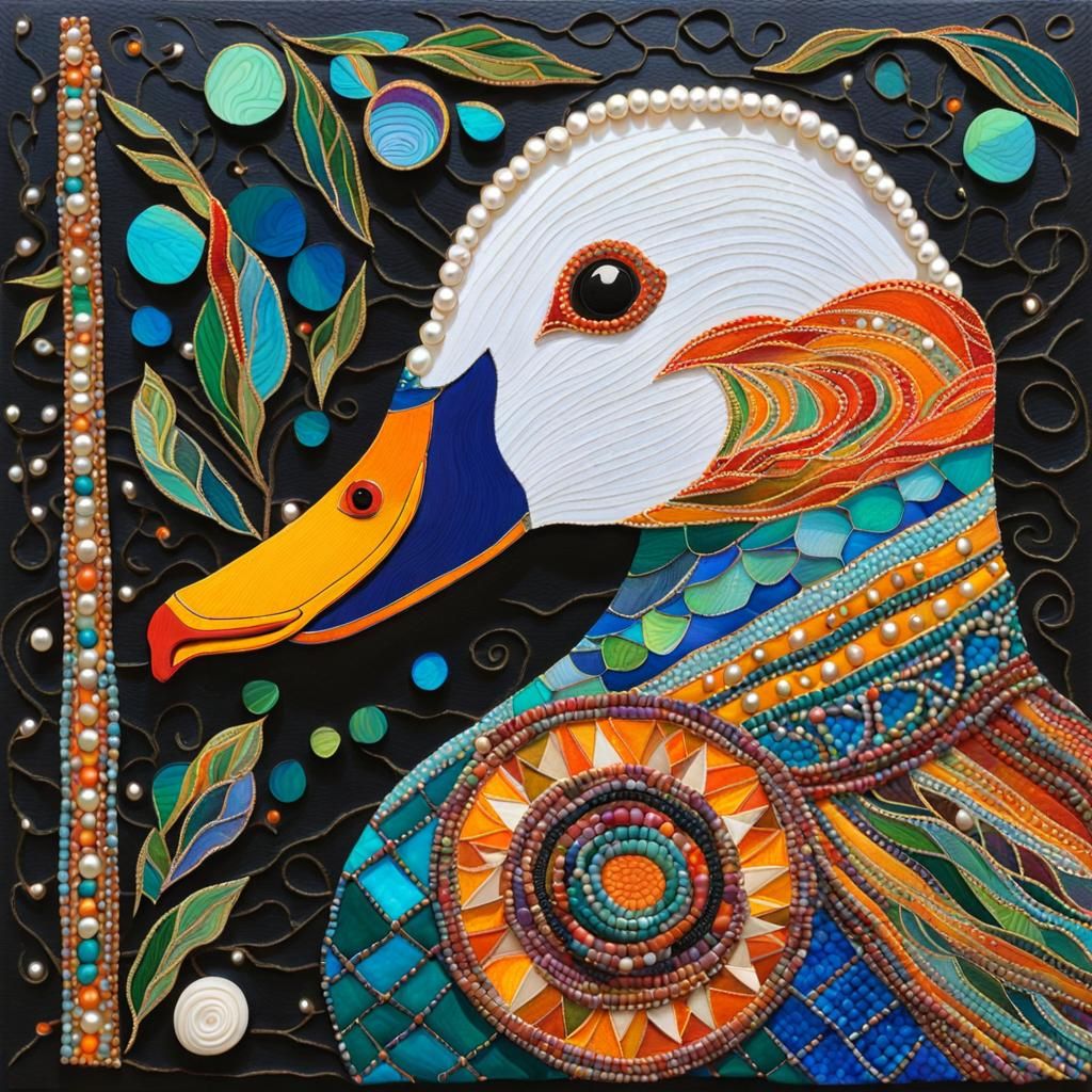 Folk Art Duck Portrait in Mixed Media Mosaic