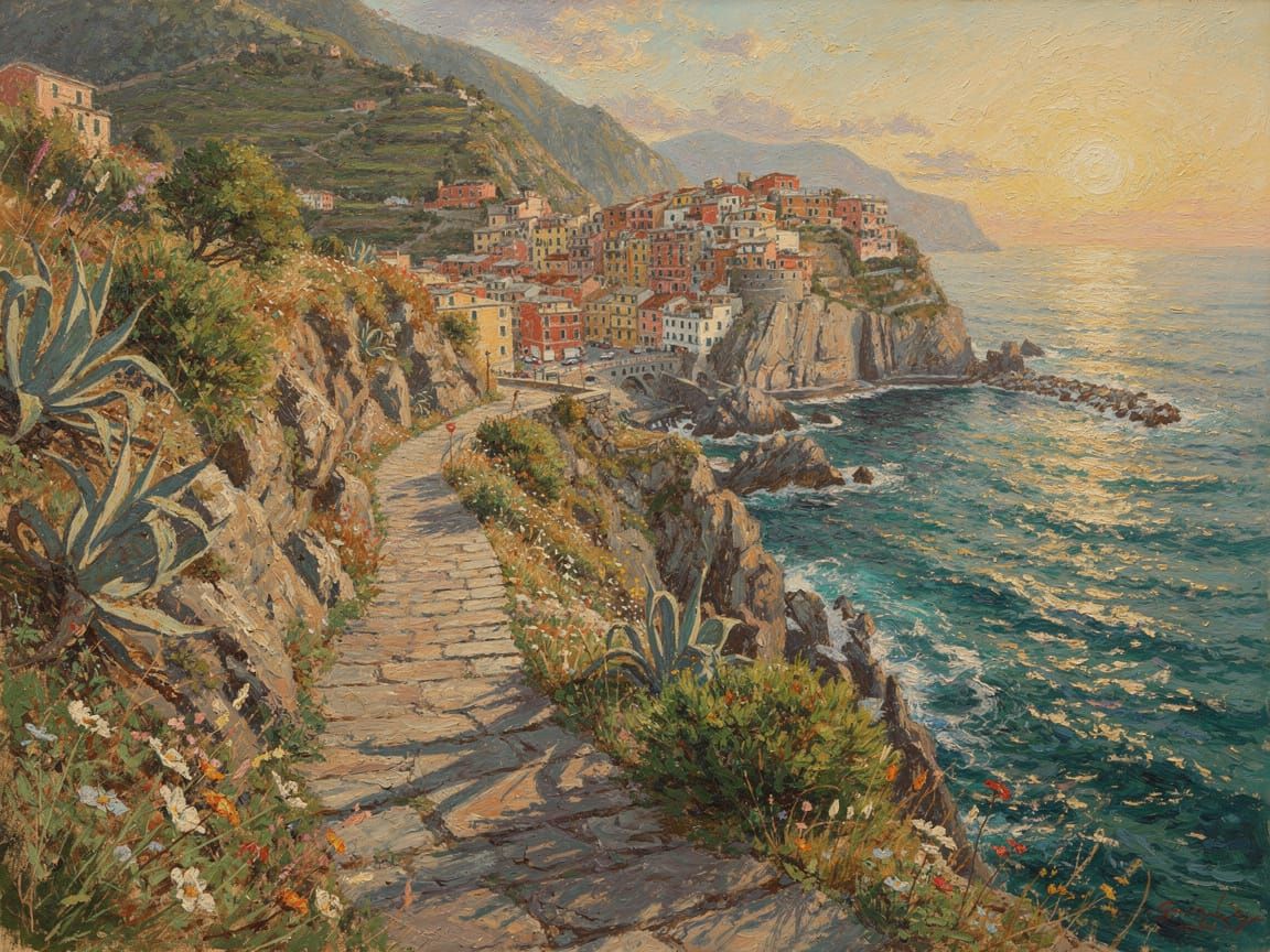 Via dell'Amore, Cinque Terre, Italy - Oil Painting