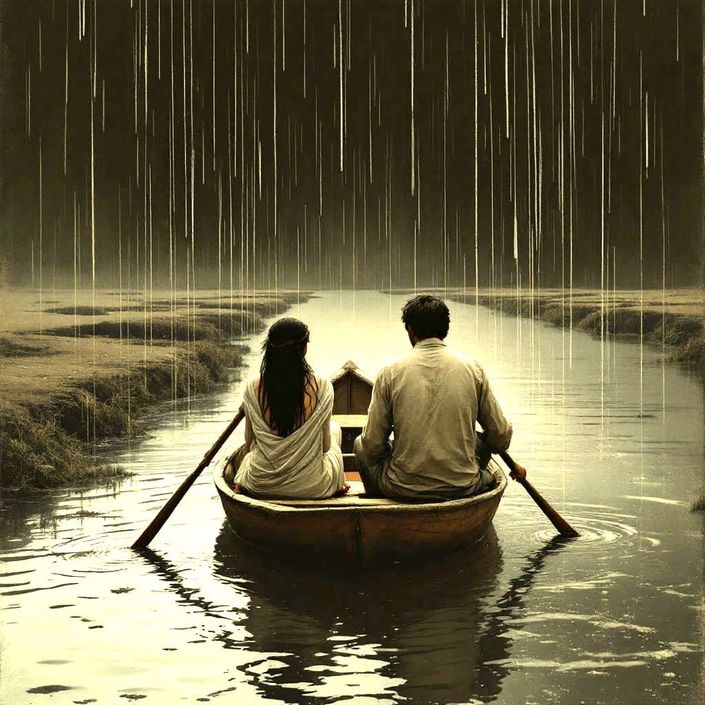 Surreal Boat Scene in Primitive Photography Style