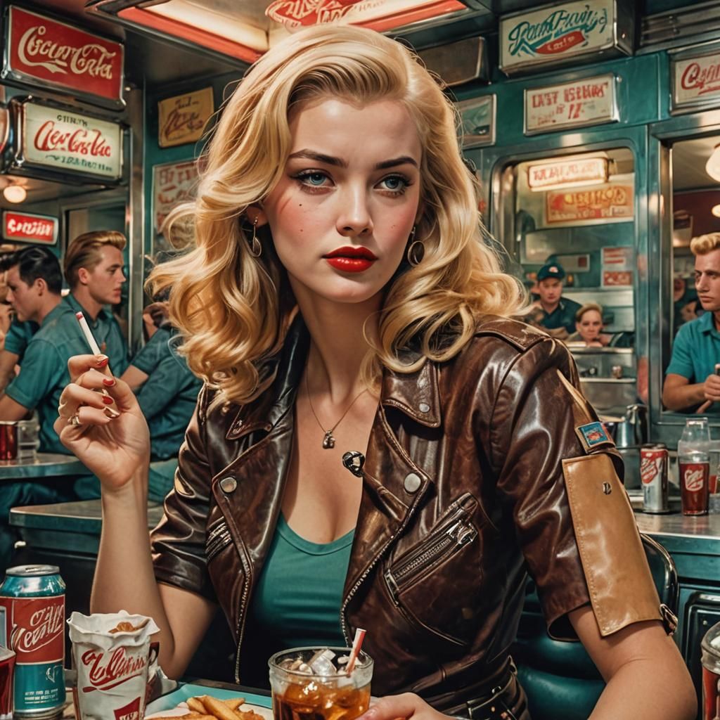 Stunning Blonde in 1945 Diner: Cinematic Film Still