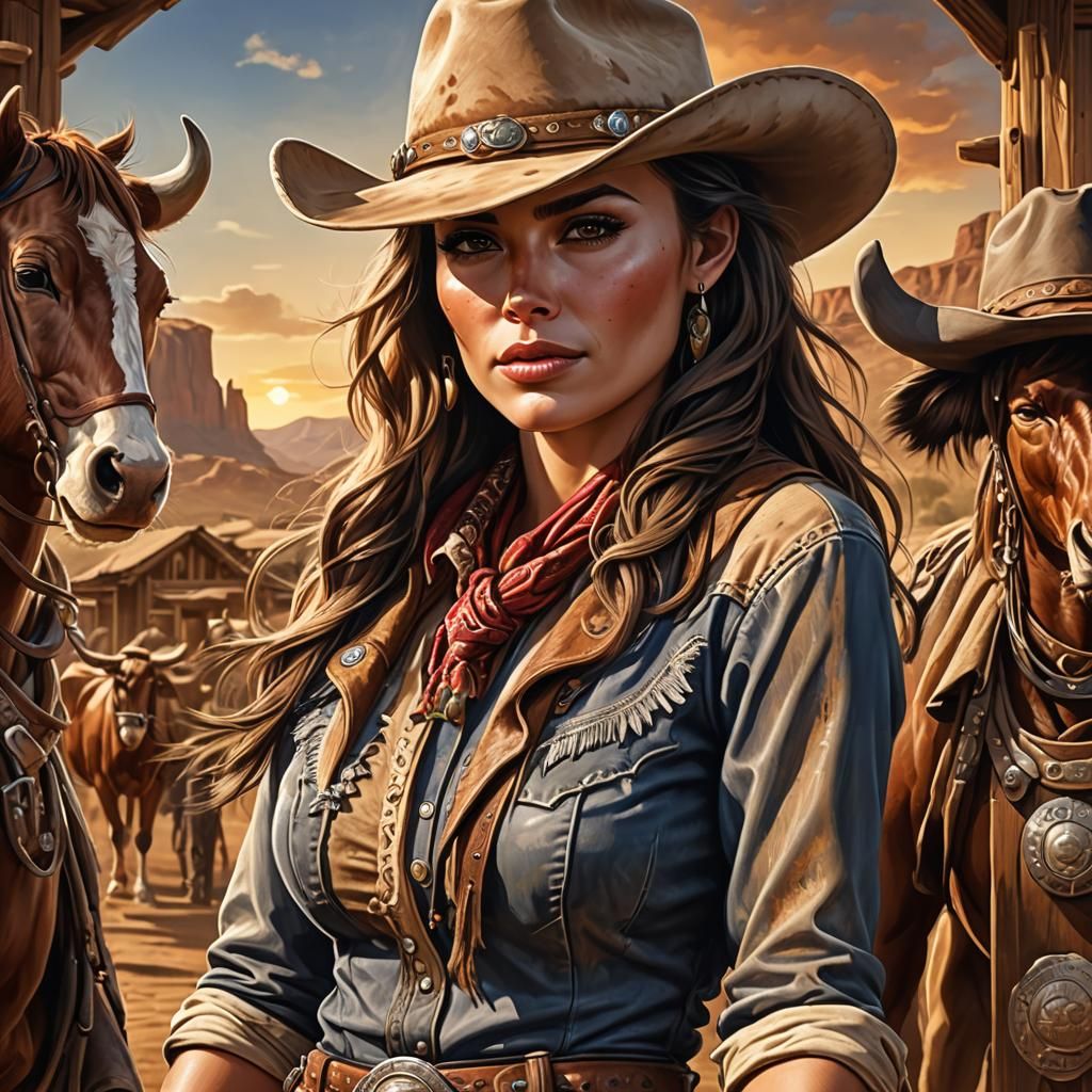 Beautiful Cowgirl in Detailed Digital Painting